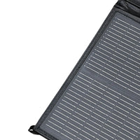 Close-up of high-efficiency shingle-style solar cells on the folding blanket