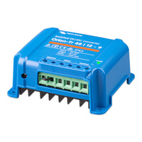 Side perspective view of Victron 48V to 12V converter highlighting the blue housing and mounting tabs