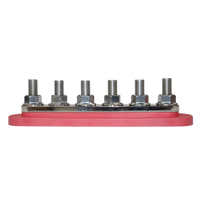 Side profile of busbar showing height of threaded M10 studs and reinforced red base