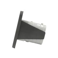 Side profile of black flush mount panel housing displaying mounting depth and bracket structure