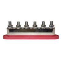 Side profile of 6-stud busbar without cover showing stud height and metal thickness