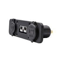 Side perspective of flush mount socket panel showing housing depth and rear electrical terminals