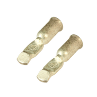 Close-up of two silver-plated 6AWG crimp contacts with stamped Anderson logo