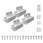 Set of four silver aluminium Z-brackets with stainless steel bolts, nuts, washers and sixteen tech screws