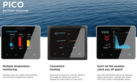 Three Simarine Pico screens displaying temperature, inclinometer data and barometric pressure graphs