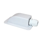 Angled view of white single cable entry cover showing gland and mounting flange