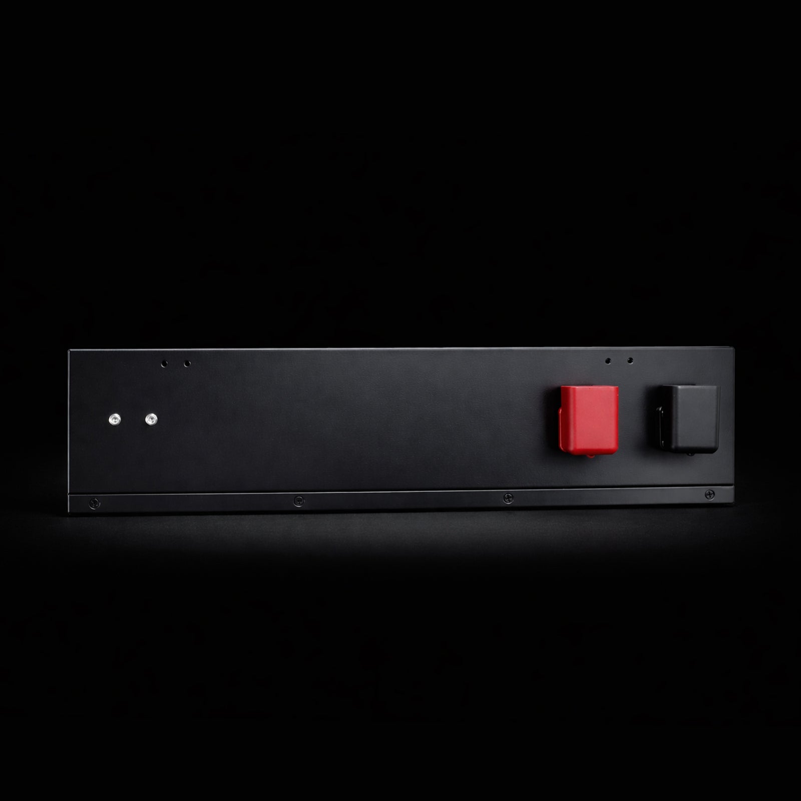 Top-down view of slim battery showing narrow 125mm profile and terminal placement on the right