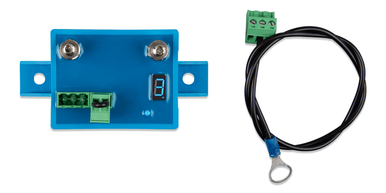 Top view of the 65A Smart BatteryProtect alongside its included grounding cable