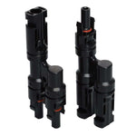 Pair of 2-to-1 solar branch connectors in h-style configuration for parallel wiring