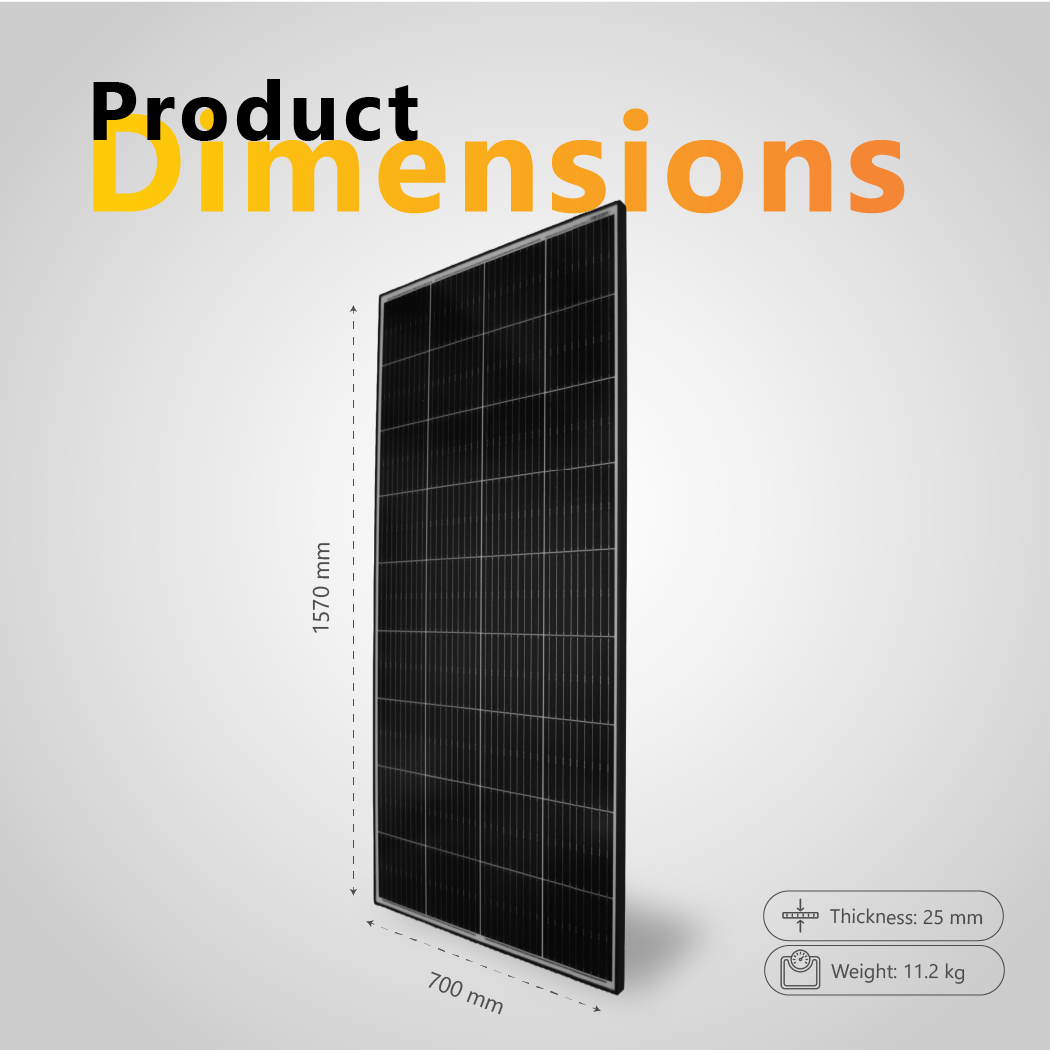 Dimensional diagram of 225W solar panel 1570mm high 700mm wide