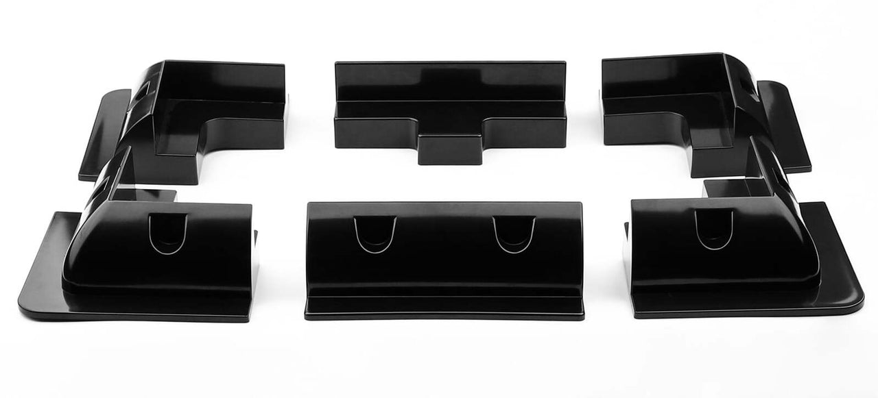 Six-piece black ABS plastic solar panel mounting bracket kit with four corners and two side mounts