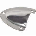 Polished stainless steel clamshell cable entry cover shown from an angle