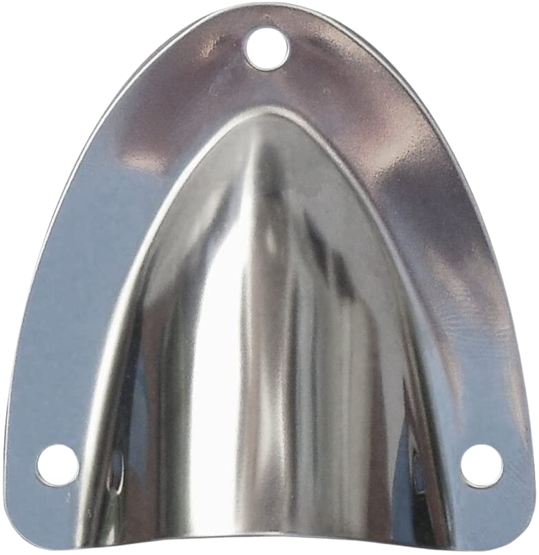 Top-down view of a stainless steel clamshell cable entry cover showing hole placement