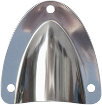 Top-down view of a stainless steel clamshell cable entry cover showing hole placement