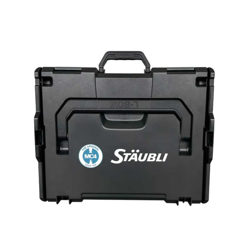 Front view of black Stäubli L-Boxx tool case with logo