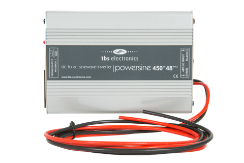 TBS 48V 450W pure sine wave inverter with silver aluminium enclosure and DC power cables