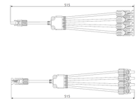 Technical dimensional drawing of 4-to-1 solar branch connector showing 515mm length
