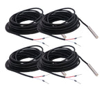 Four coiled black temperature sensor cables with stainless steel probes and exposed wire leads