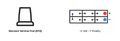 Technical diagram showing Standard Terminal Post profile and F Polarity cell layout