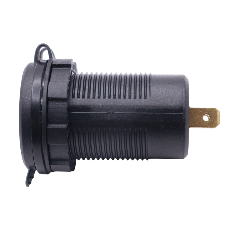 Side profile of flush mount socket body showing threaded housing and rear connection terminals