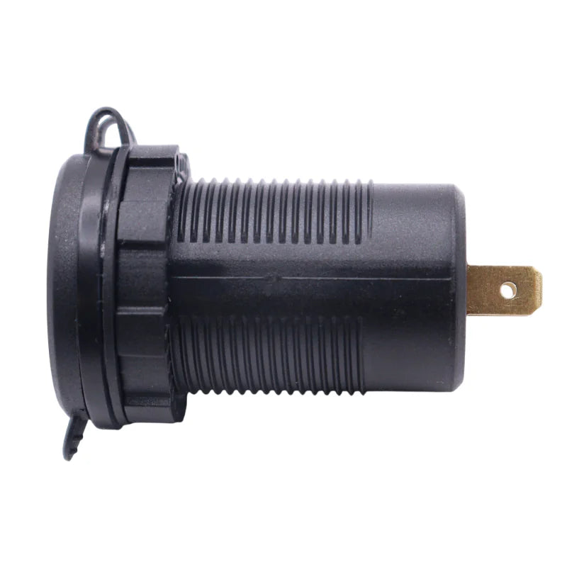 Side profile of flush mount socket body showing threaded housing and rear connection terminals