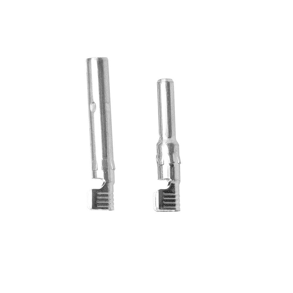 Close-up of male and female tinned copper crimp terminals