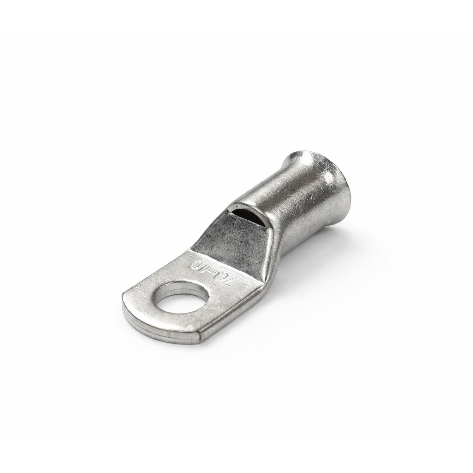 Side view of 70mm2 tinned copper lug showing inspection hole and cable barrel