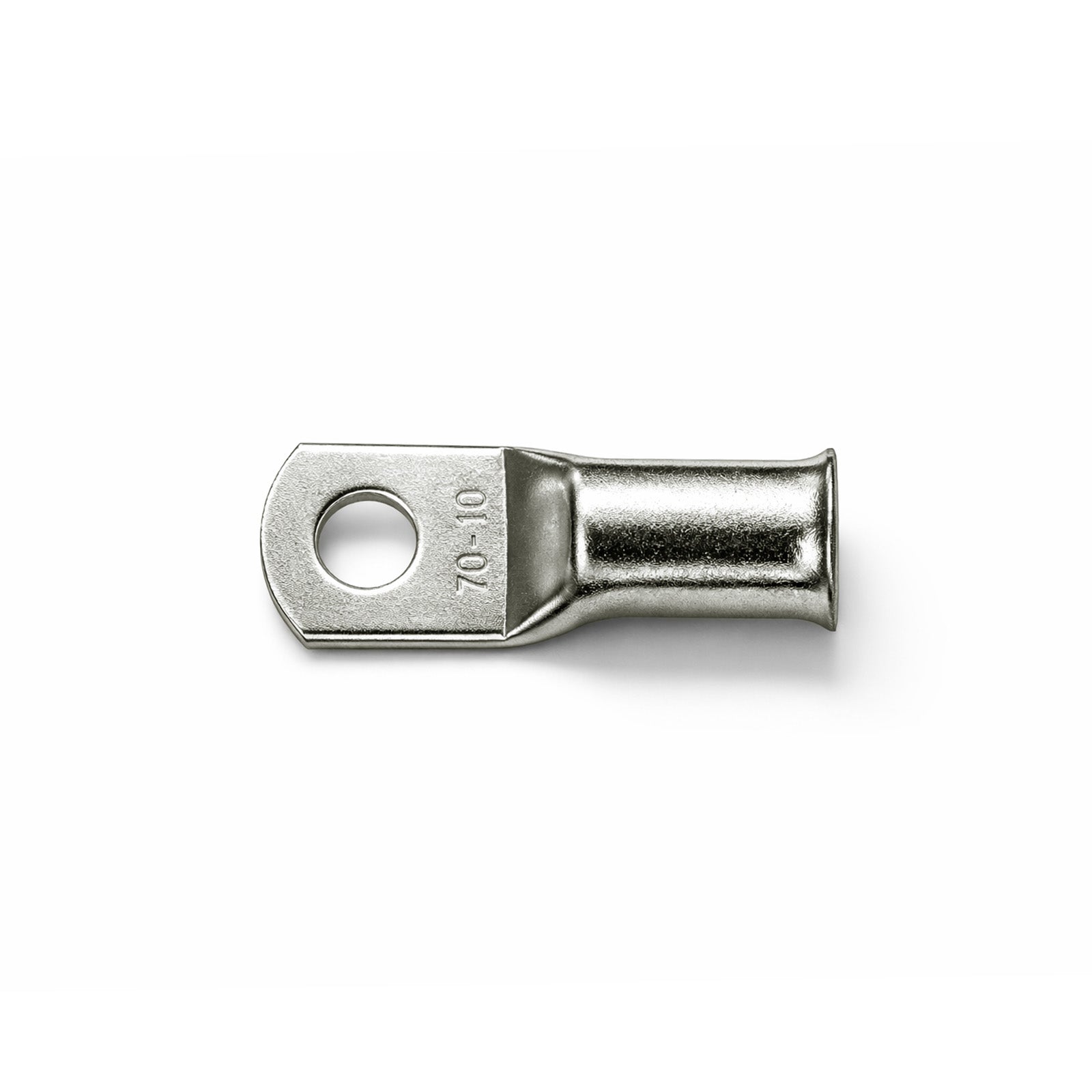 Top view of a 70mm2 tinned copper bellmouth lug with M10 stud hole