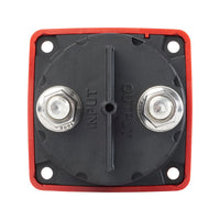 Rear view of the battery switch showing Input and Output tinned copper studs