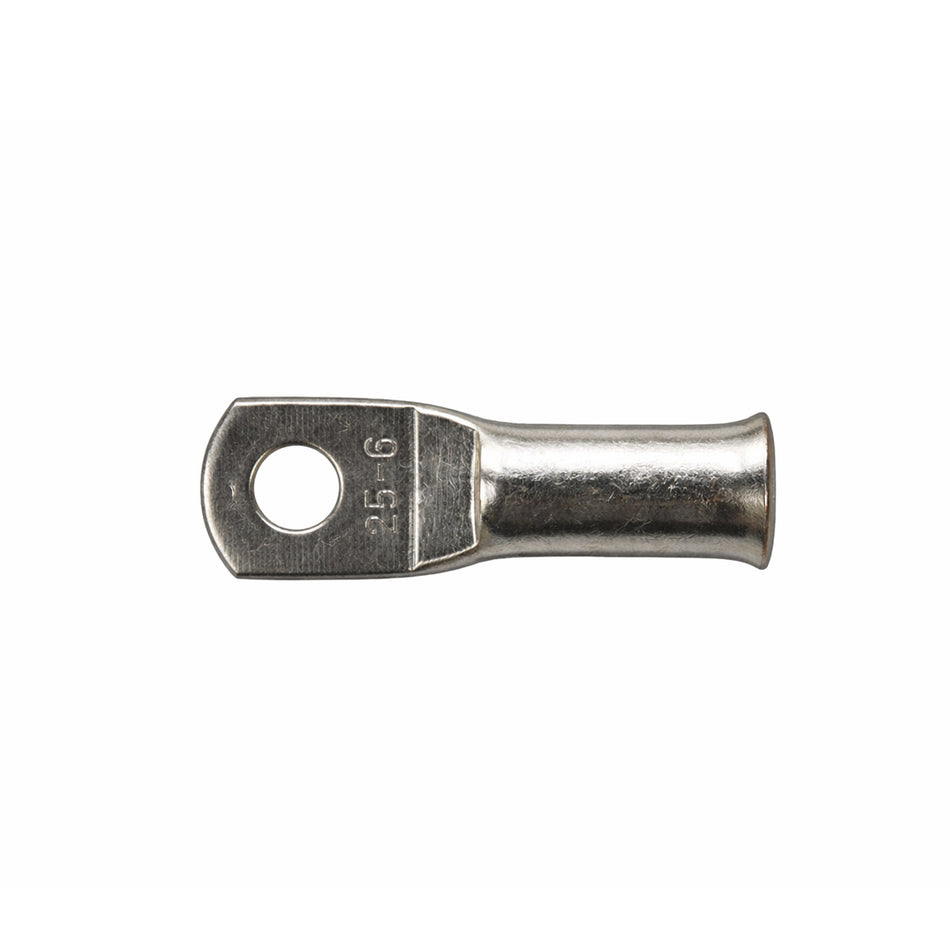 Top-down view of 25mm² M6 copper lug with size identification markings