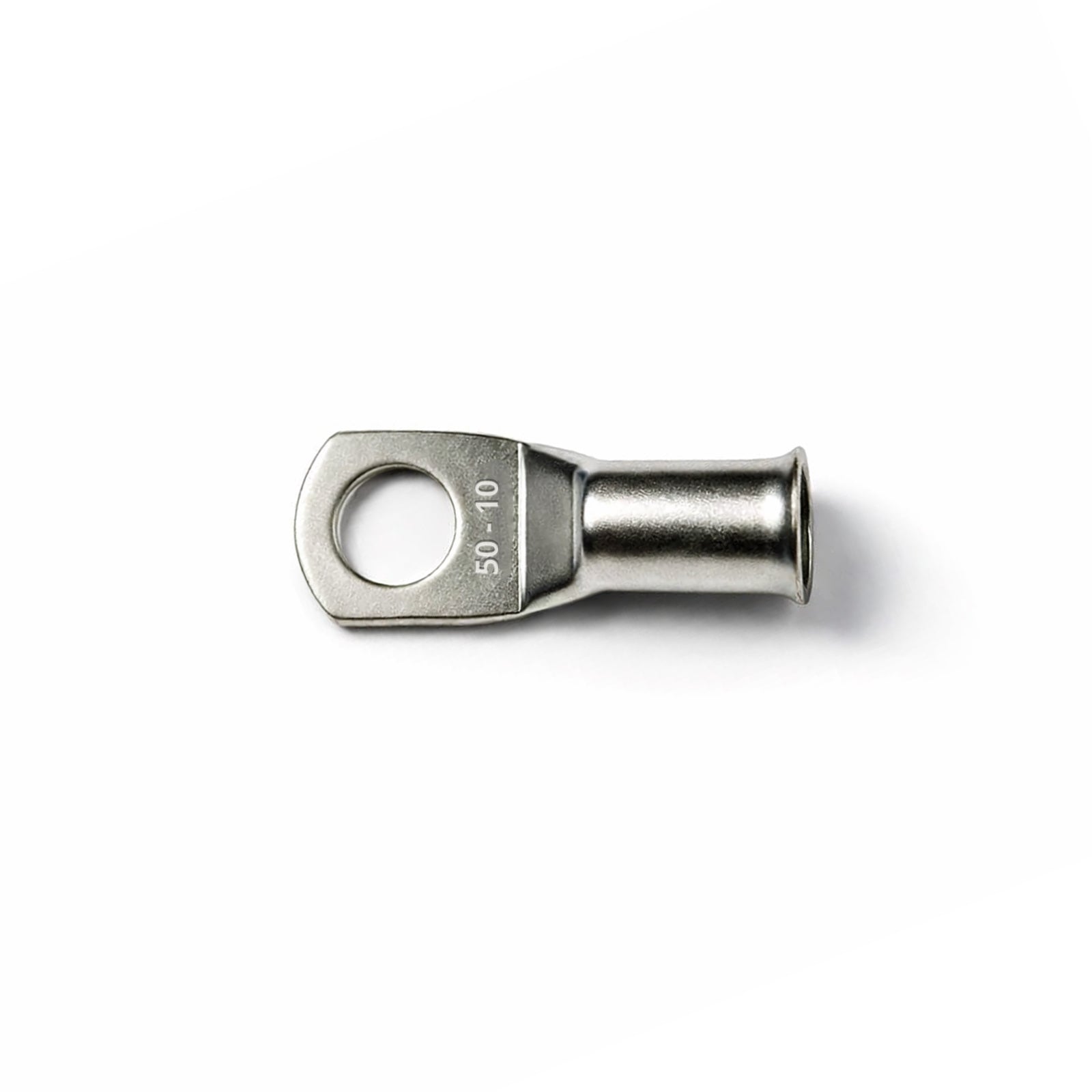 Top-down view of 50mm² M10 copper lug with size identification markings
