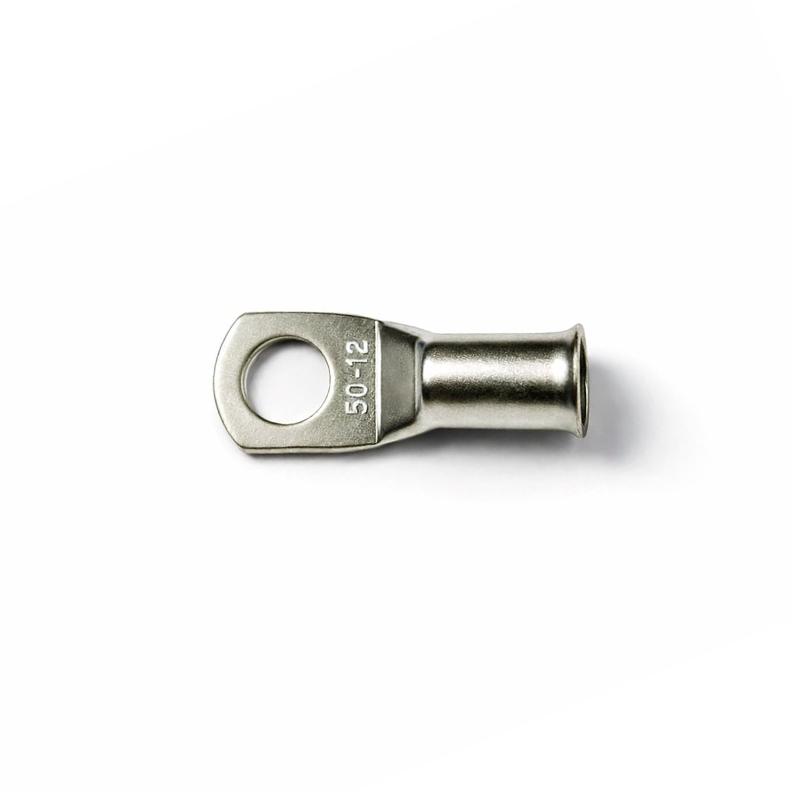 Top-down view of 50mm² M12 copper lug with size identification markings