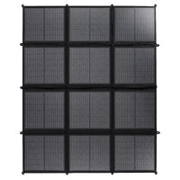 Flat top-down view of unfolded 300W solar blanket with 12 solar panels