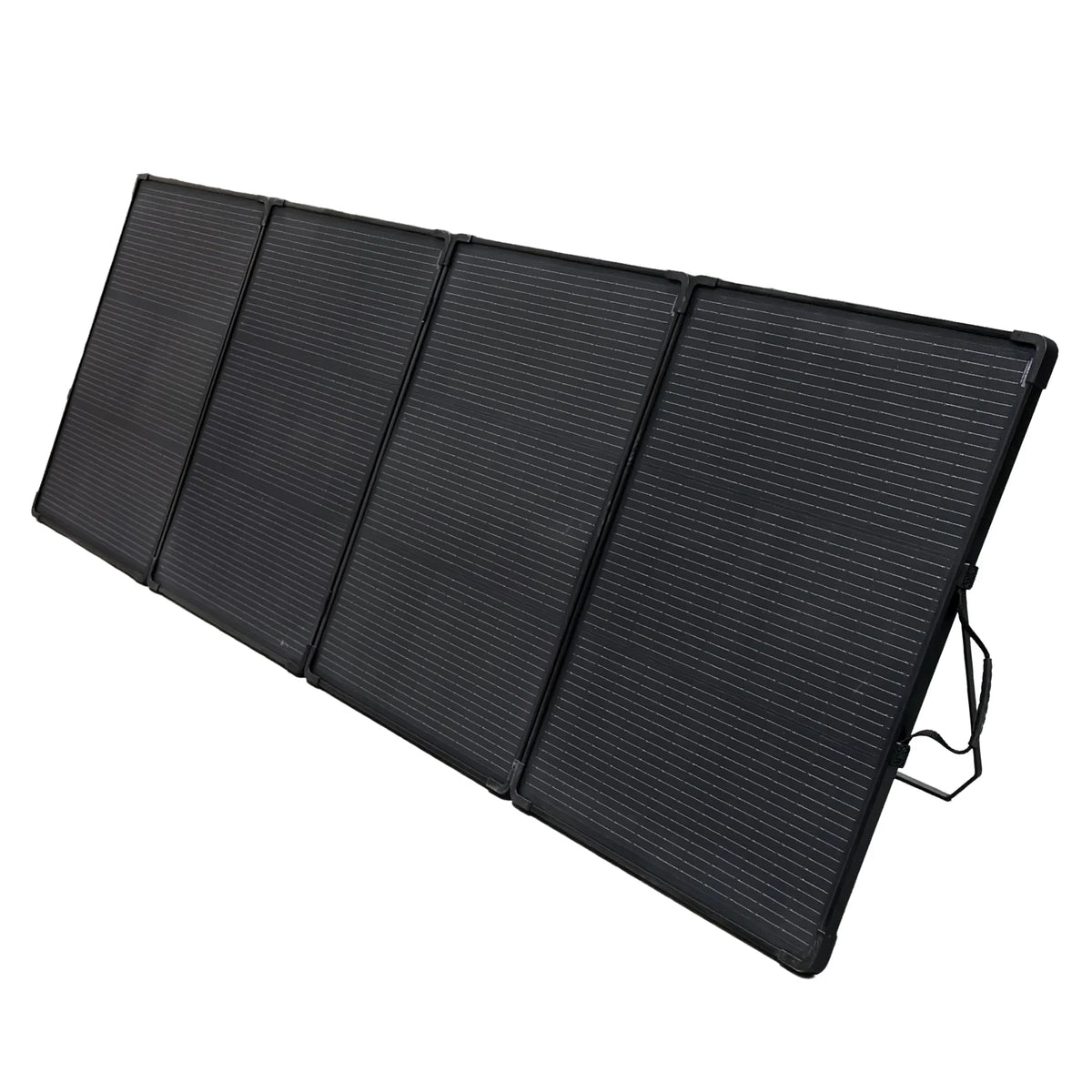 Full 300W four-panel solar array unfolded and standing on integrated legs