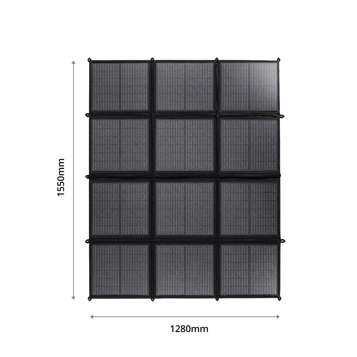 Dimensions of unfolded solar blanket at 1280mm wide by 1550mm high
