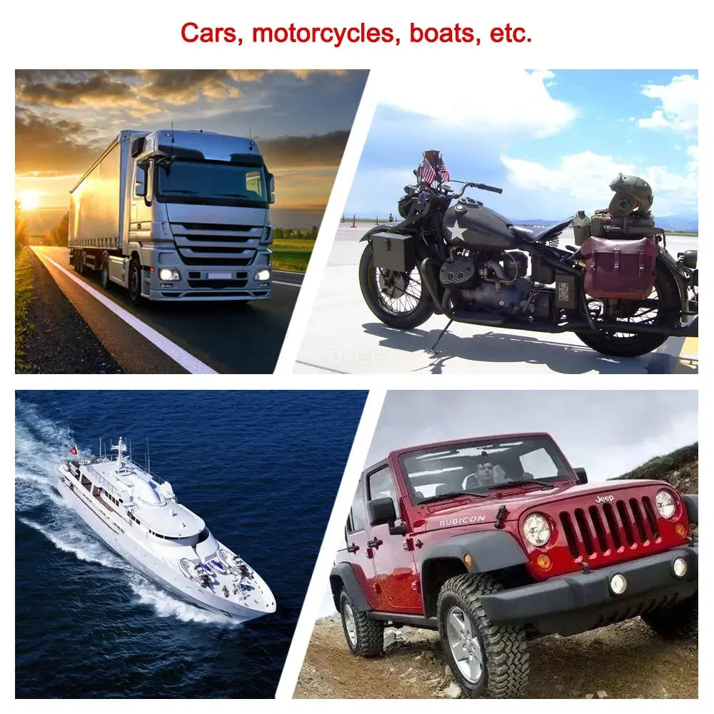 Collage showing switch panel applications in trucks, motorcycles, boats and jeeps