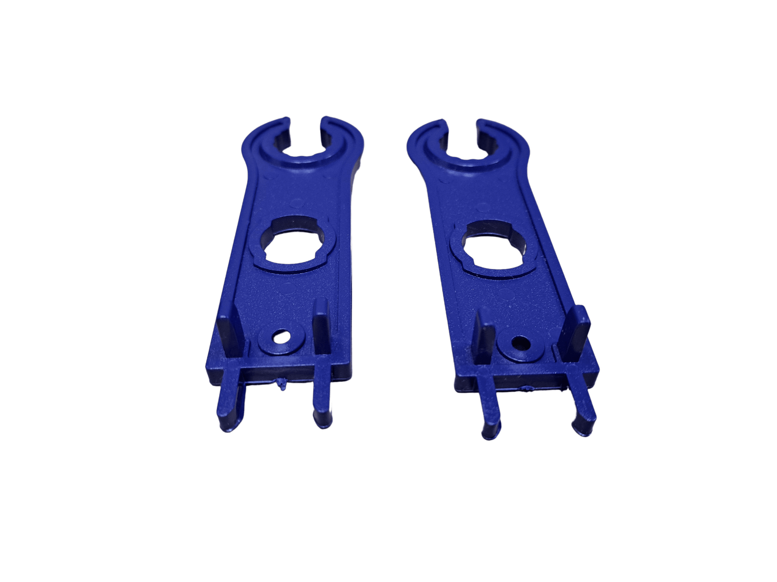 Two blue solar assembly tools standing upright showing the durable plastic profile