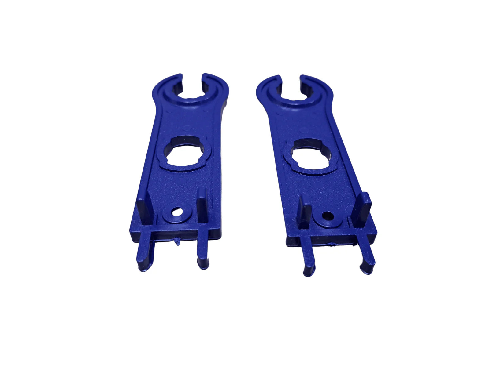 Two blue solar assembly tools standing upright showing the durable plastic profile