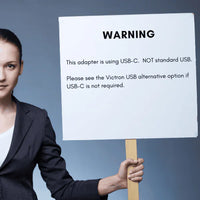 Warning graphic explaining this adapter is USB-C and not standard USB-A