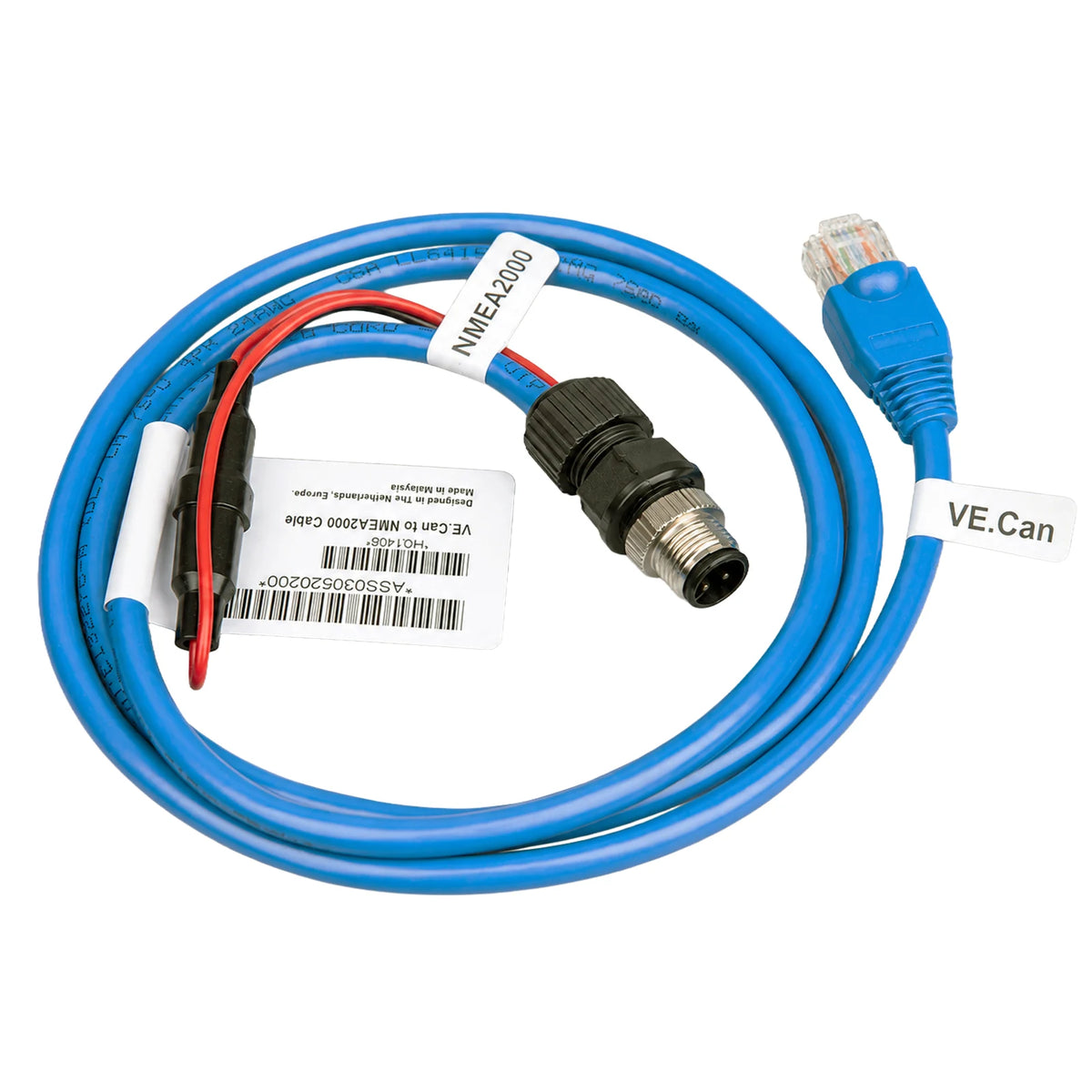 Blue VE.Can to NMEA2000 Micro-C male cable with RJ45 connector and bare power leads