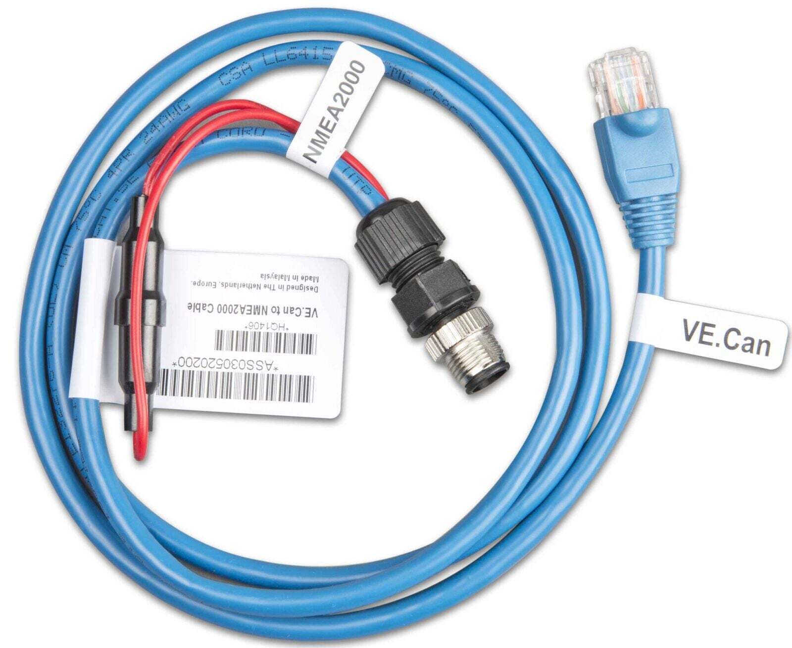 Blue VE.Can to NMEA2000 Micro-C male cable with RJ45 connector and bare power leads