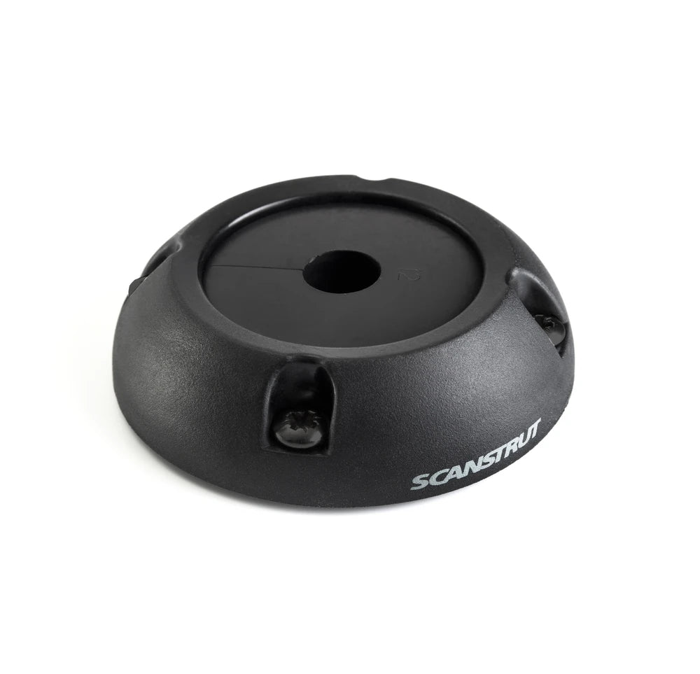 Perspective view of the black waterproof cable seal housing showing screw mounting points