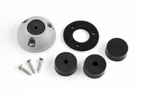 Components of the grey vertical cable seal kit including shell, screws and rubber bungs