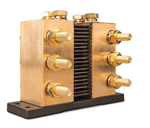 Victron 1000A 50mV current shunt with solid brass terminal blocks and multiple M10 connection studs