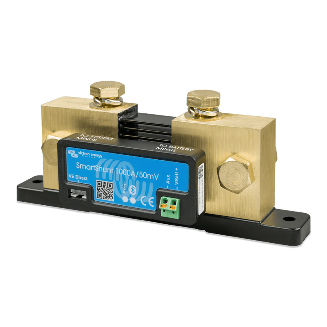 Victron 1000A SmartShunt battery monitor with brass terminals and Bluetooth connectivity