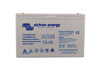Victron 12V 38Ah AGM Super Cycle battery showing front label with specifications and top terminals