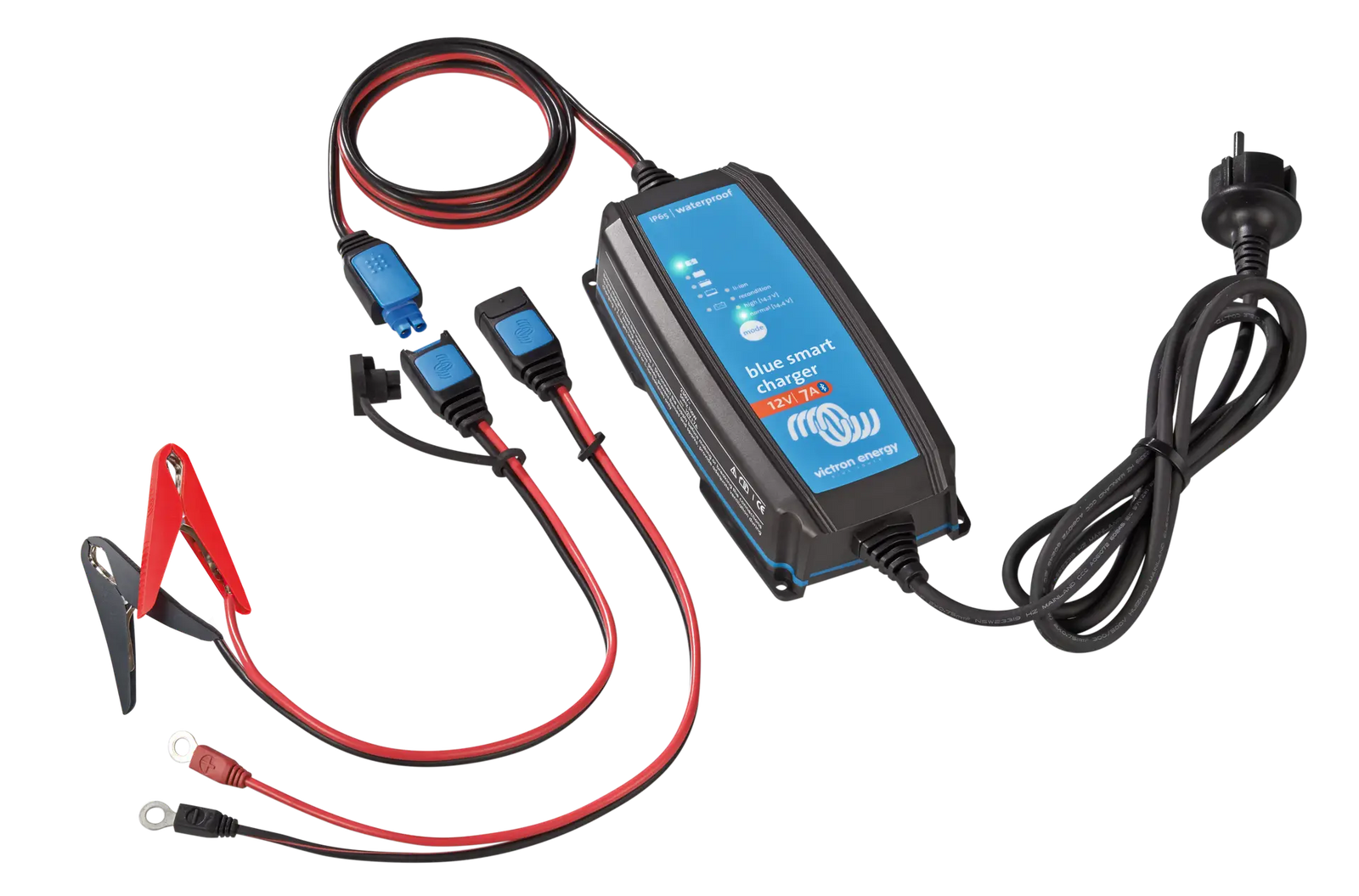 Victron 12V 7A battery charger with alligator clips, eyelet terminals and AU/NZ power plug