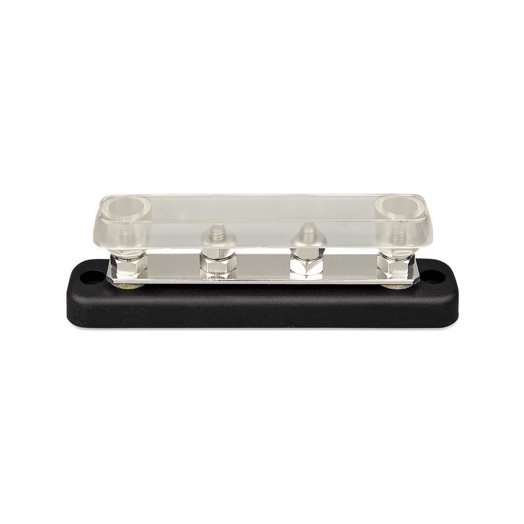 Victron 150A 4-terminal busbar with clear polycarbonate cover on black base