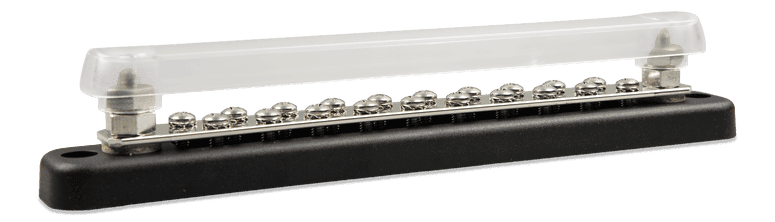 150A busbar with clear protective cover, 20 terminal screws and two main studs