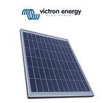 Angled view of a Victron 20W polycrystalline solar panel in an aluminium frame